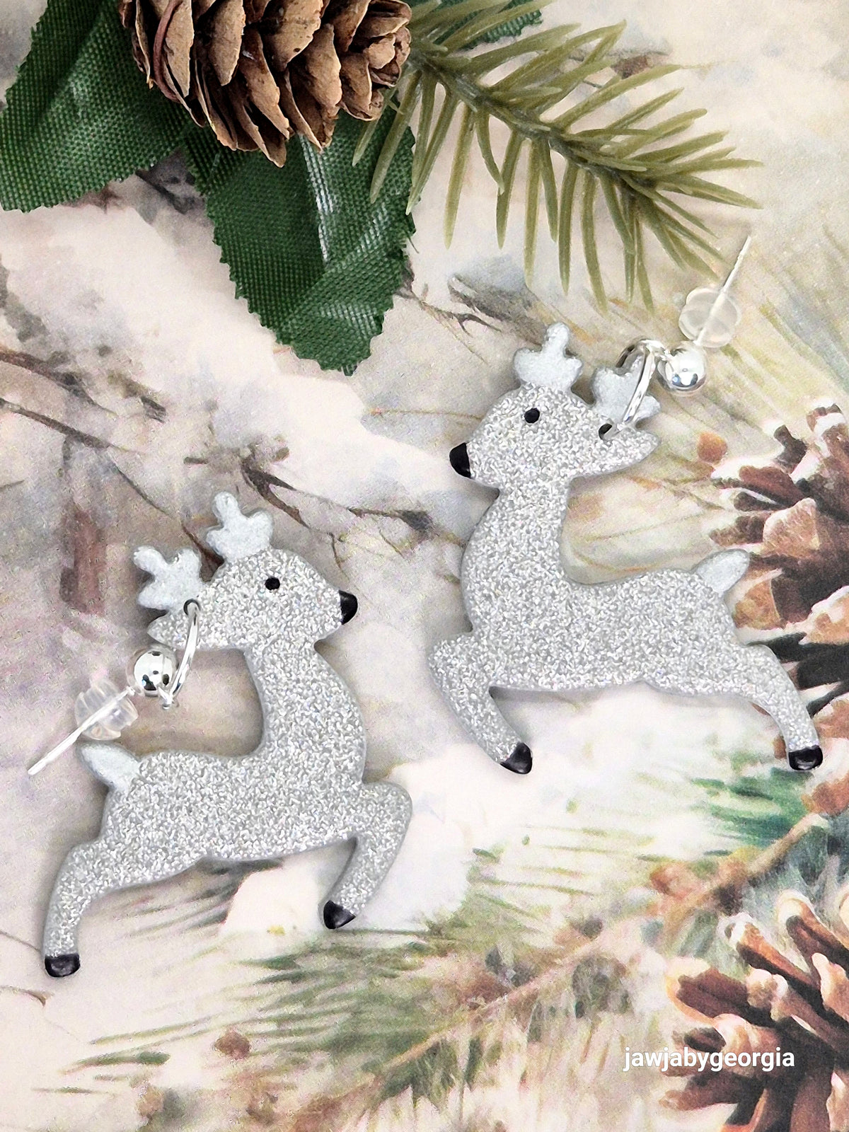 SILVER REINDEER CHRISTMAS EARRINGS