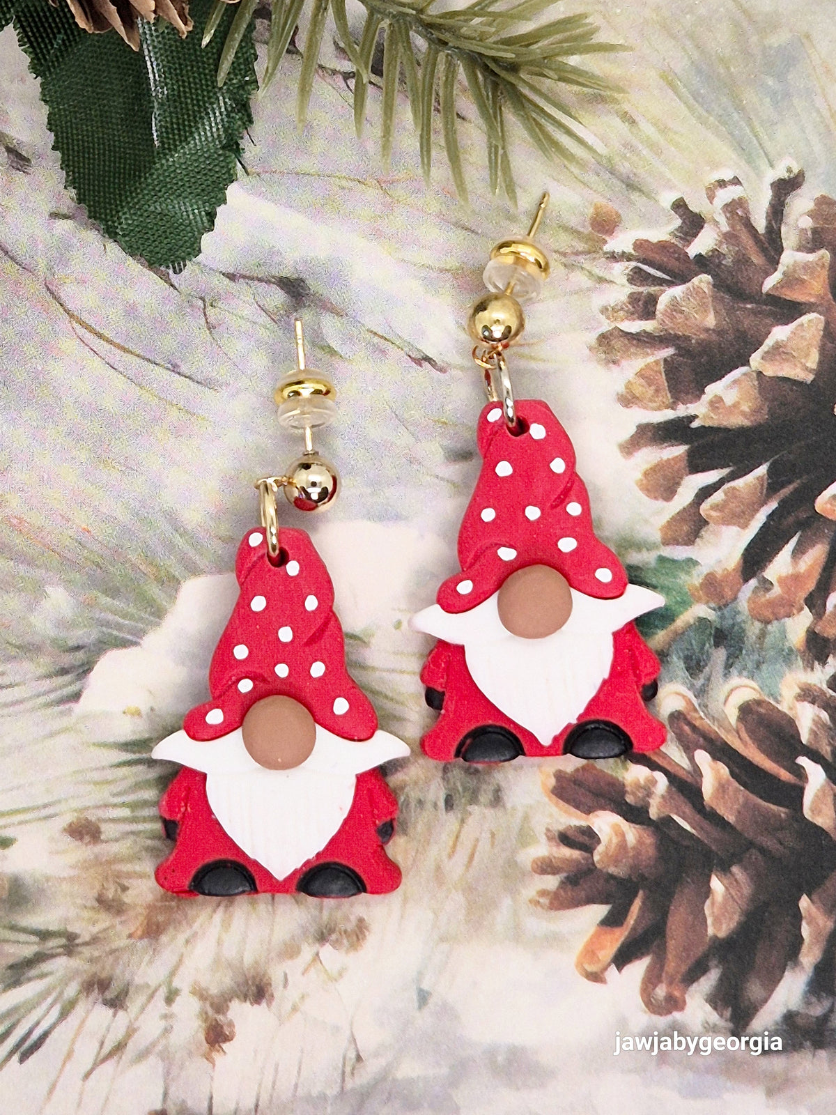 CHRISTMAS GNOME POLYMER CLAY EARRINGS (LARGE)