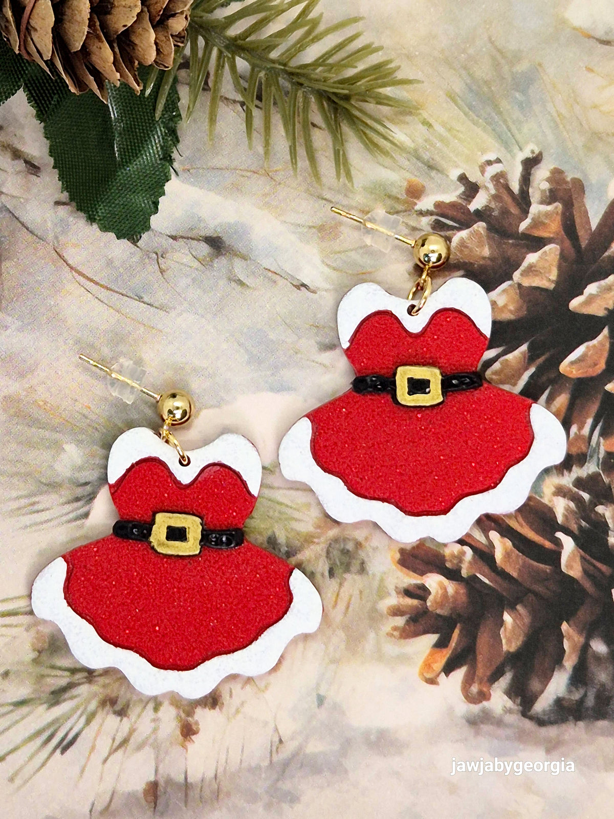 RED CHRISTMAS DRESS POLYMER CLAY EARRINGS