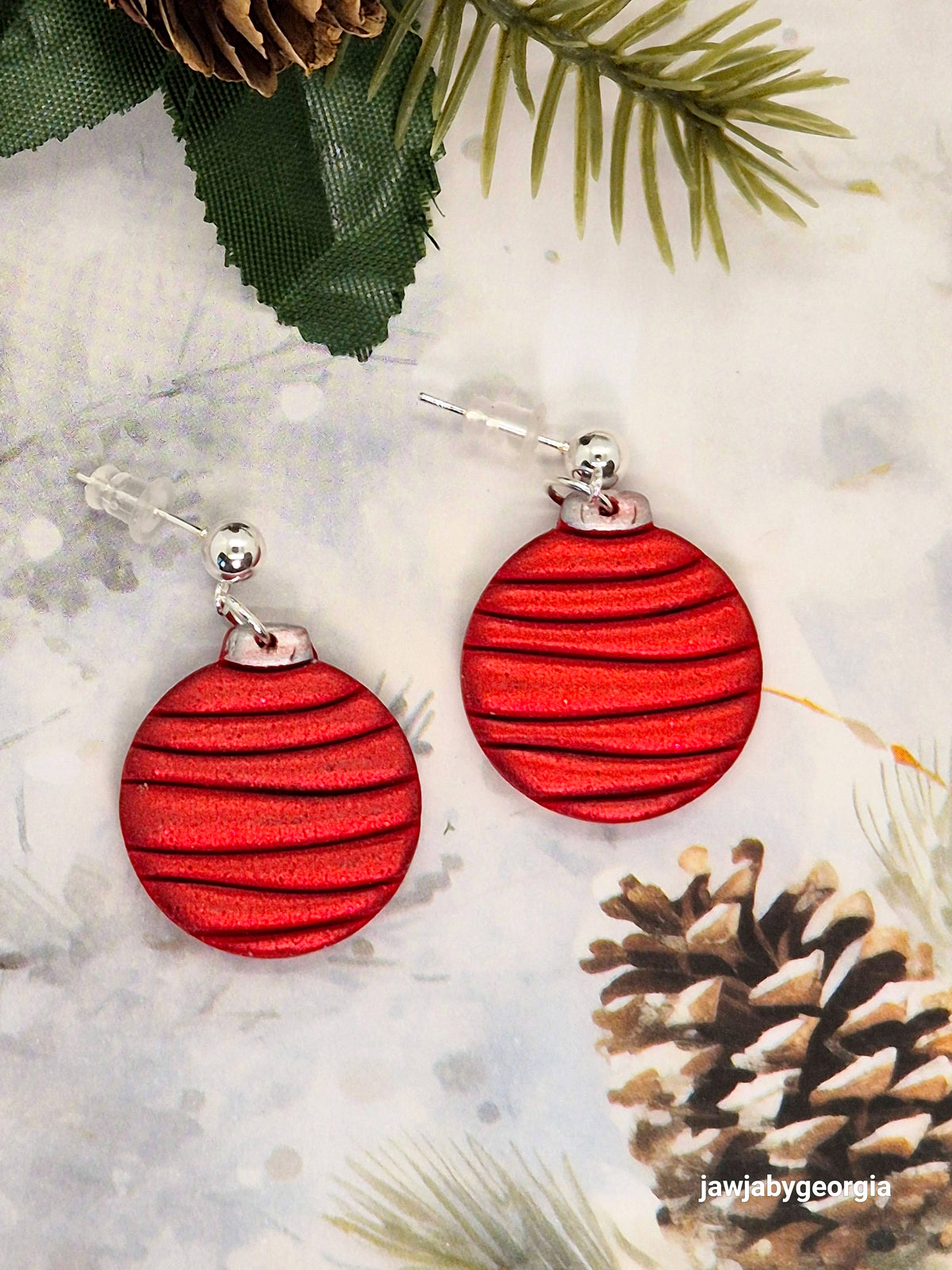 RED CHRISTMAS ORNAMENT POLYMER CLAY EARRINGS