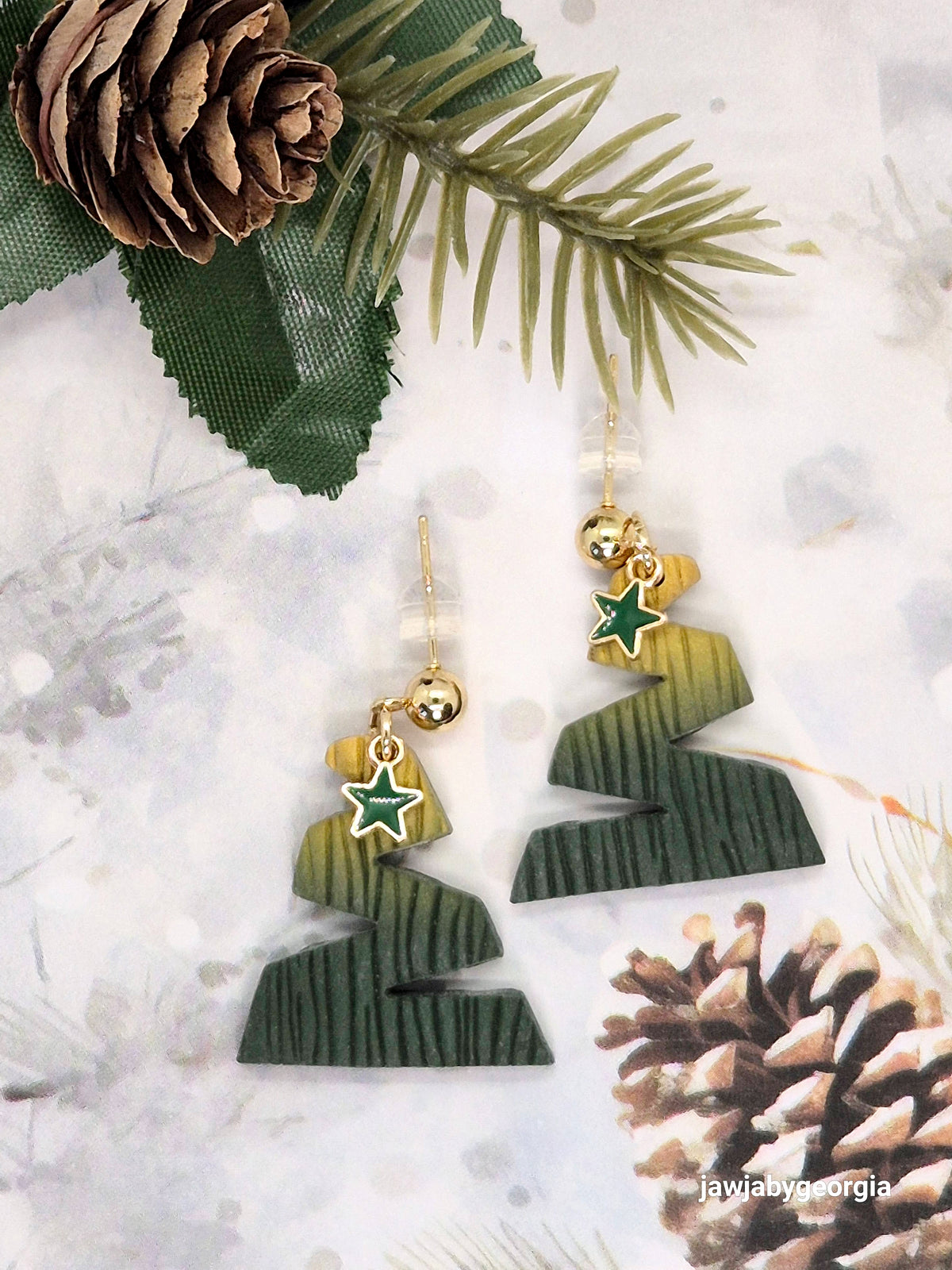 GREEN OMBRE CHRISTMAS POLYMER CLAY EARRINGS