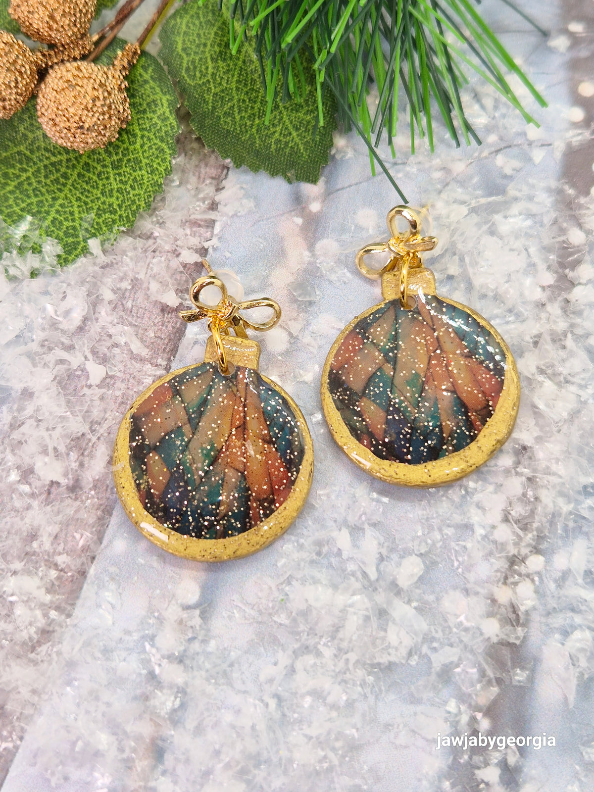 STAINED GLASS CHRISTMAS BAUBLE EARRINGS