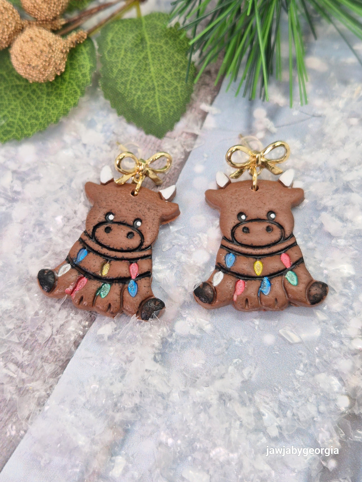 COW CHRISTMAS POLYMER CLAY EARRINGS